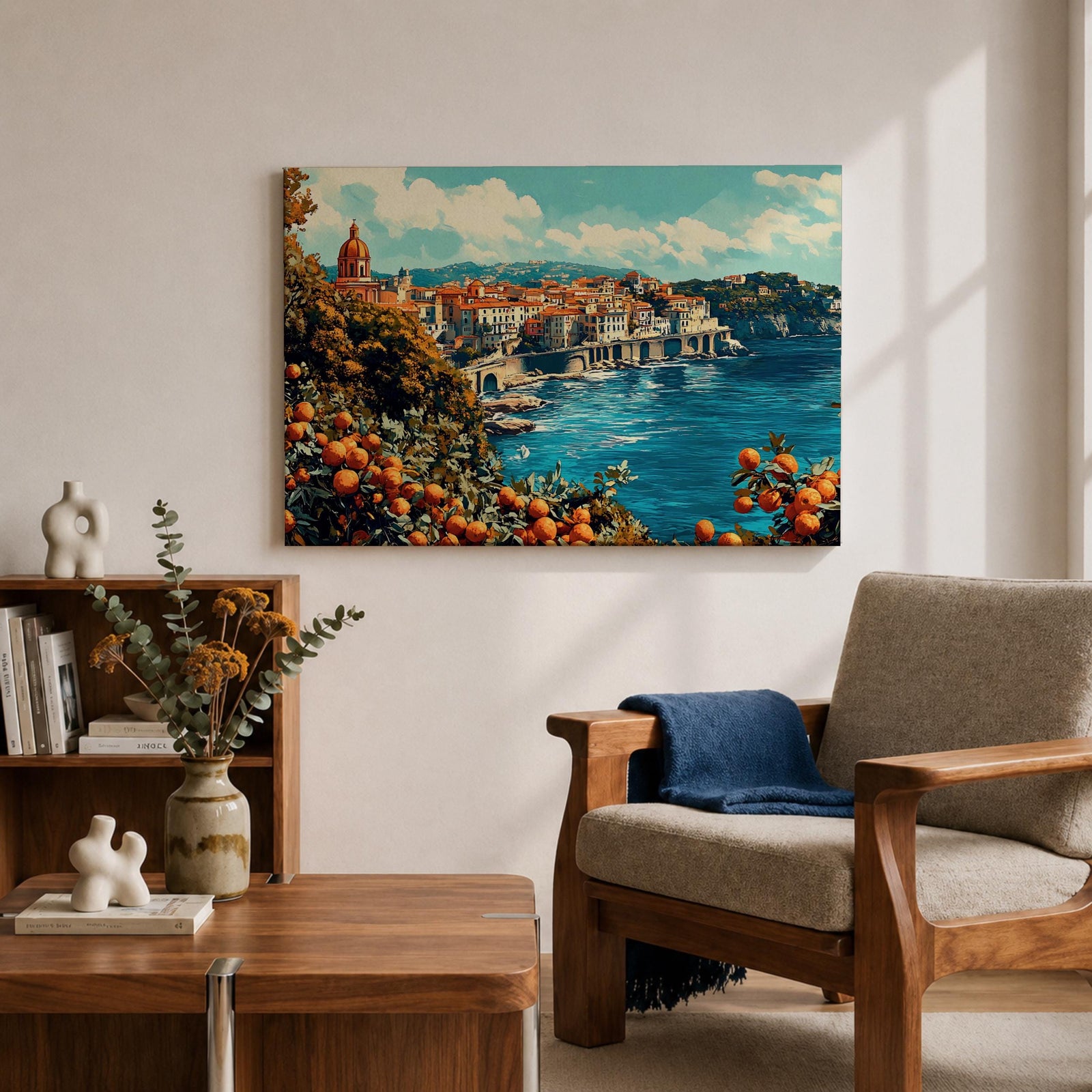 Amalfi Coast Wall Art Sorrento Italy Framed Canvas Mediterranean Coastal Living Room Decor