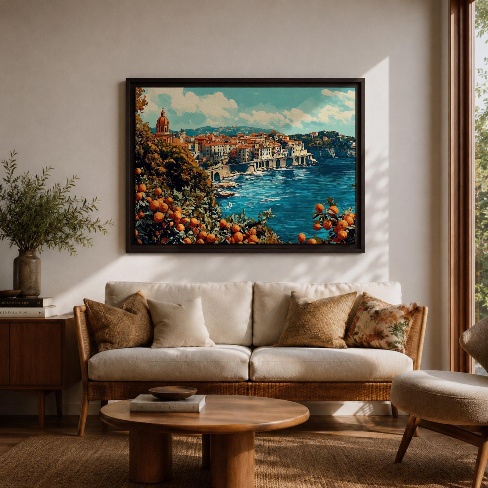 Amalfi Coast Wall Art Sorrento Italy Framed Canvas Mediterranean Coastal Living Room Decor