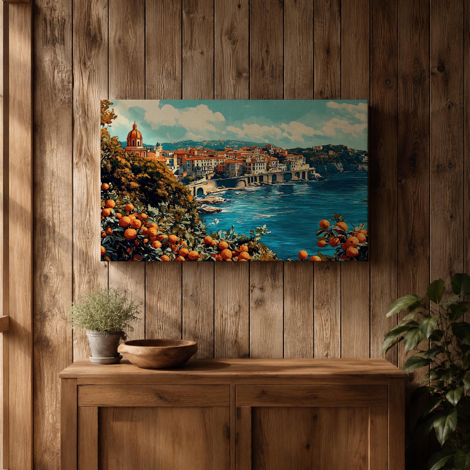 Amalfi Coast Wall Art Sorrento Italy Framed Canvas Mediterranean Coastal Living Room Decor