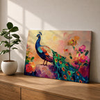 Peacock Wall Art Tropical Bird Framed Canvas Botanical Impasto Exotic Colorful Wildlife Bedroom Decor