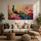 Peacock Wall Art Tropical Bird Framed Canvas Botanical Impasto Exotic Colorful Wildlife Bedroom Decor