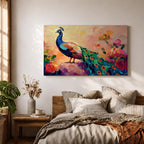 Peacock Wall Art Tropical Bird Framed Canvas Botanical Impasto Exotic Colorful Wildlife Bedroom Decor