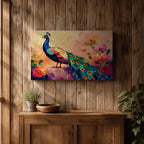 Peacock Wall Art Tropical Bird Framed Canvas Botanical Impasto Exotic Colorful Wildlife Bedroom Decor
