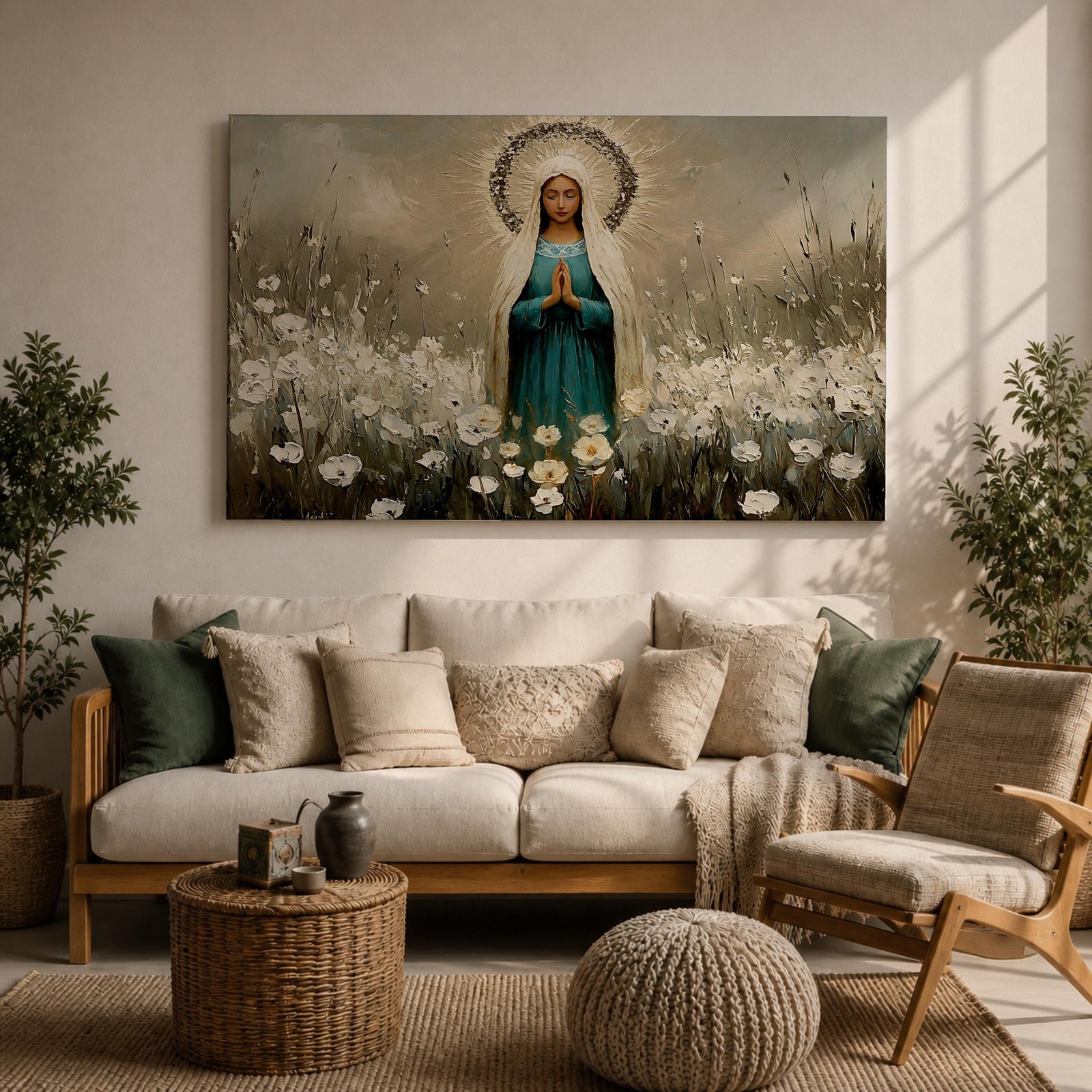 Virgin Mary Wall Art Our Lady of Grace Framed Canvas Catholic Prayer Home Decor