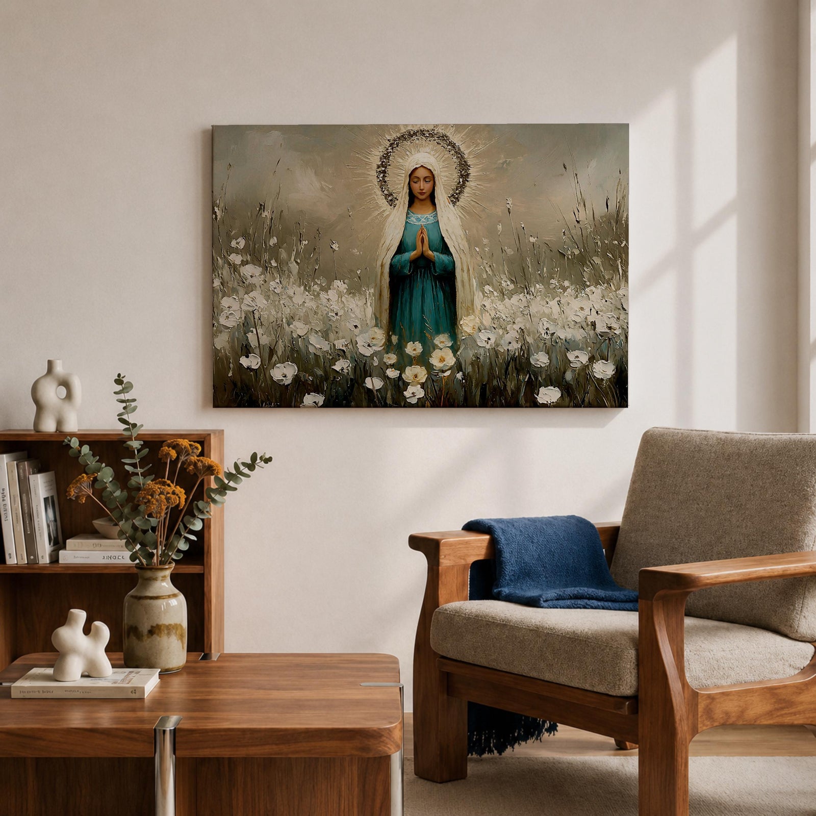 Virgin Mary Wall Art Our Lady of Grace Framed Canvas Catholic Prayer Home Decor