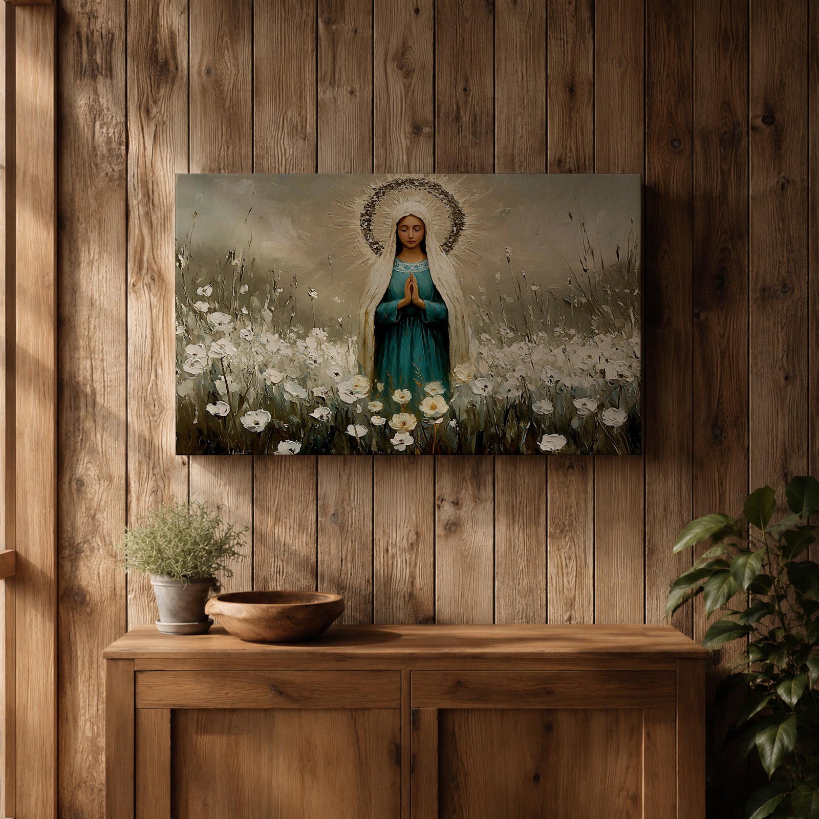 Virgin Mary Wall Art Our Lady of Grace Framed Canvas Catholic Prayer Home Decor