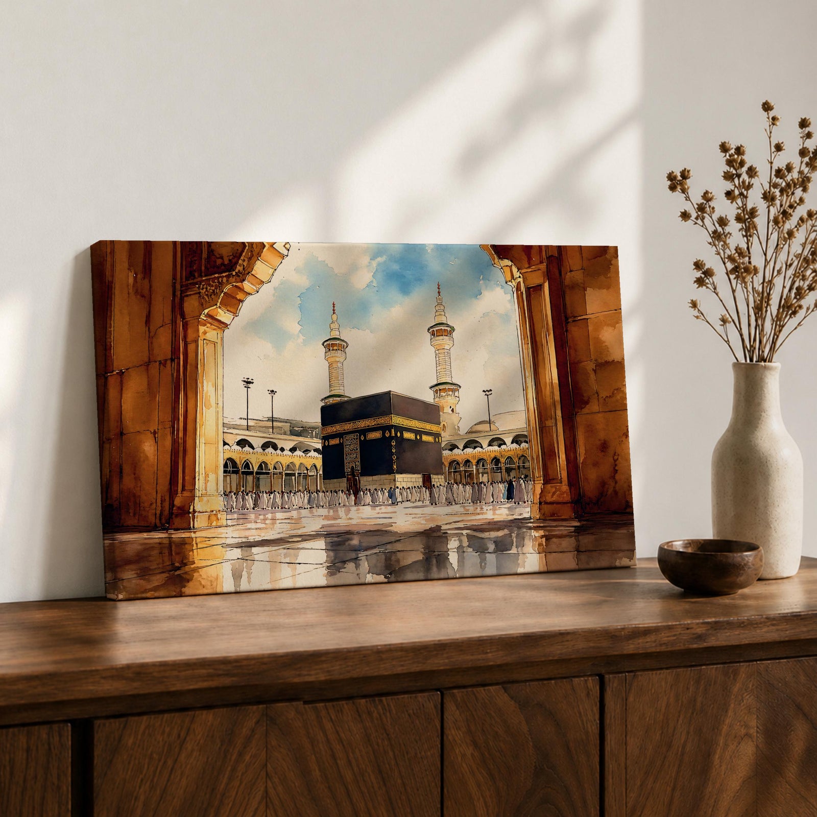 Kaaba Wall Art Arch View Framed Canvas Baitullah Tawaf Pilgrims Islamic Home Decor