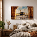 Kaaba Wall Art Arch View Framed Canvas Baitullah Tawaf Pilgrims Islamic Home Decor