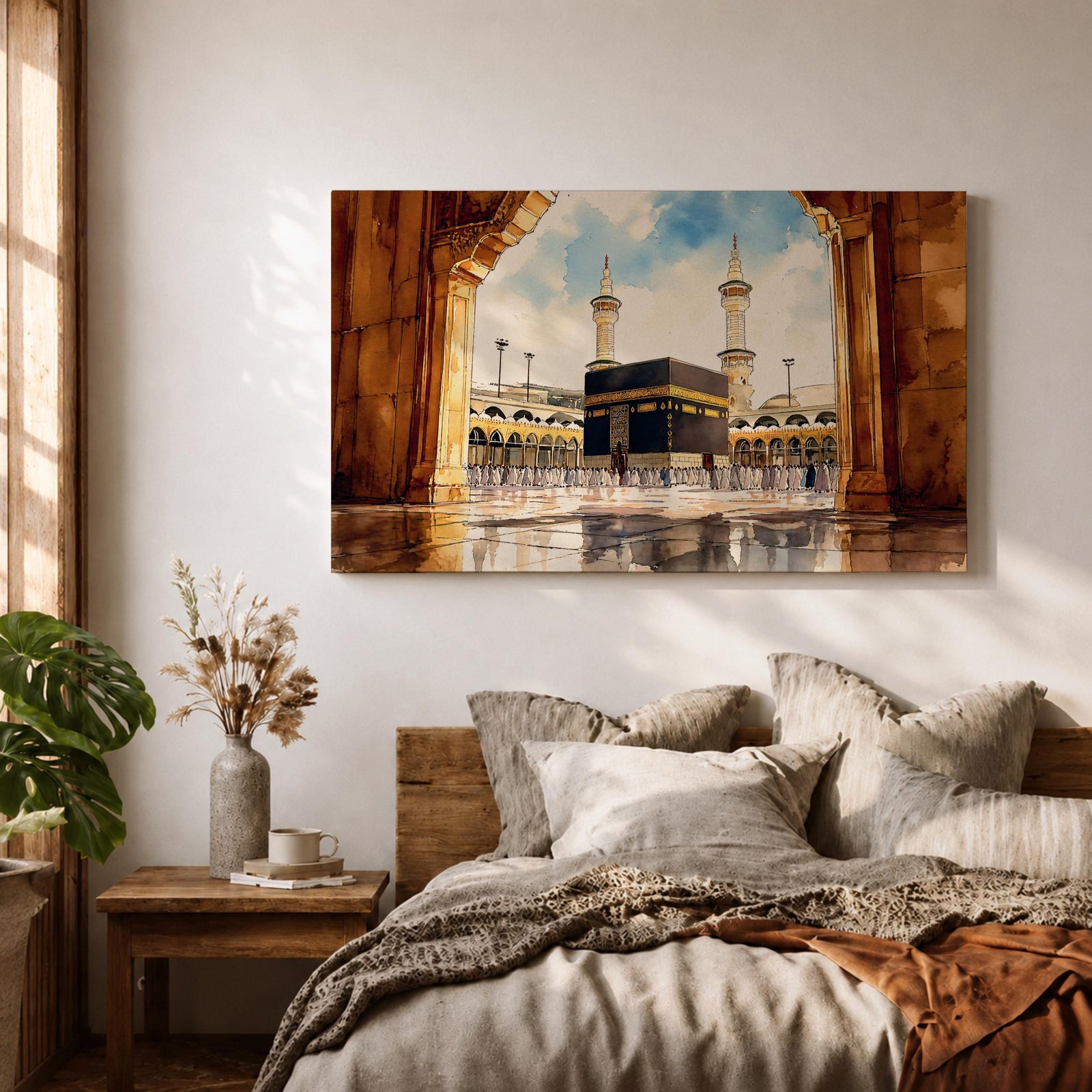 Kaaba Wall Art Arch View Framed Canvas Baitullah Tawaf Pilgrims Islamic Home Decor