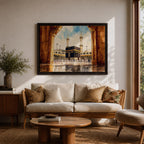 Kaaba Wall Art Arch View Framed Canvas Baitullah Tawaf Pilgrims Islamic Home Decor