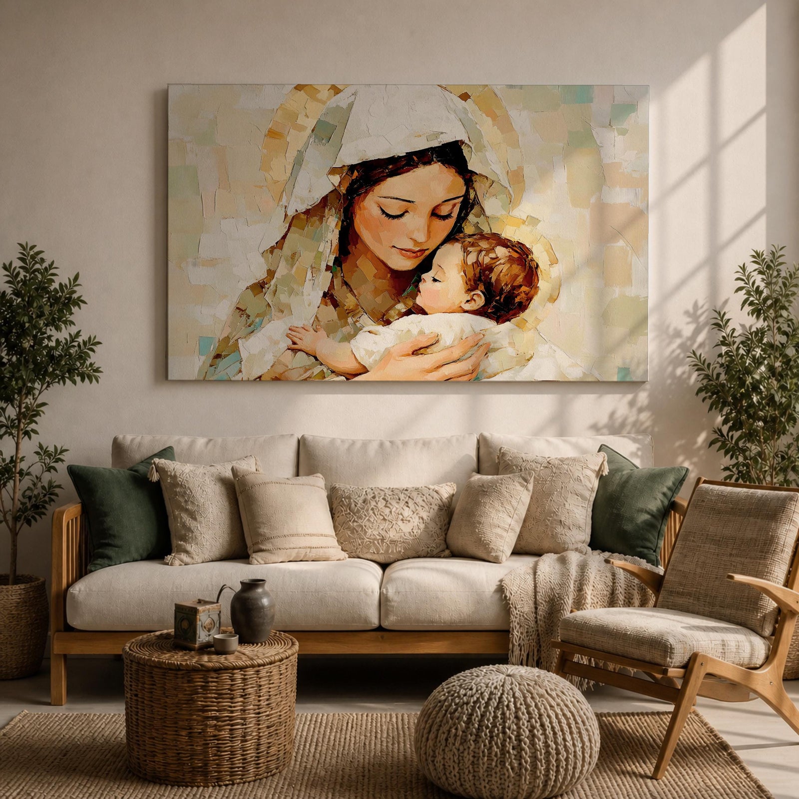 Virgin Mary Baby Jesus Wall Art Madonna and Child Framed Canvas Catholic Home Decor