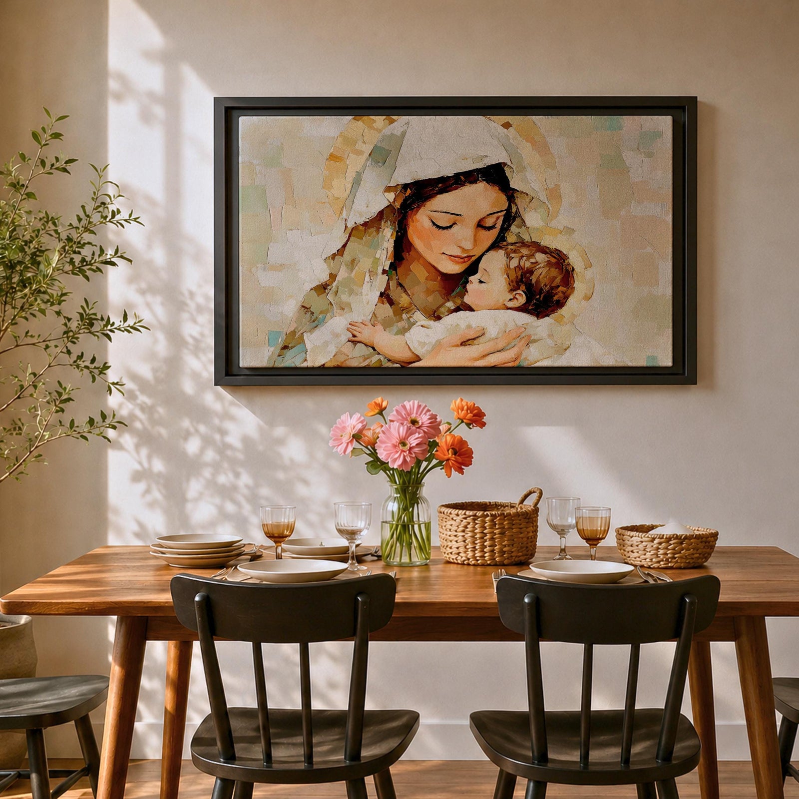 Virgin Mary Baby Jesus Wall Art Madonna and Child Framed Canvas Catholic Home Decor