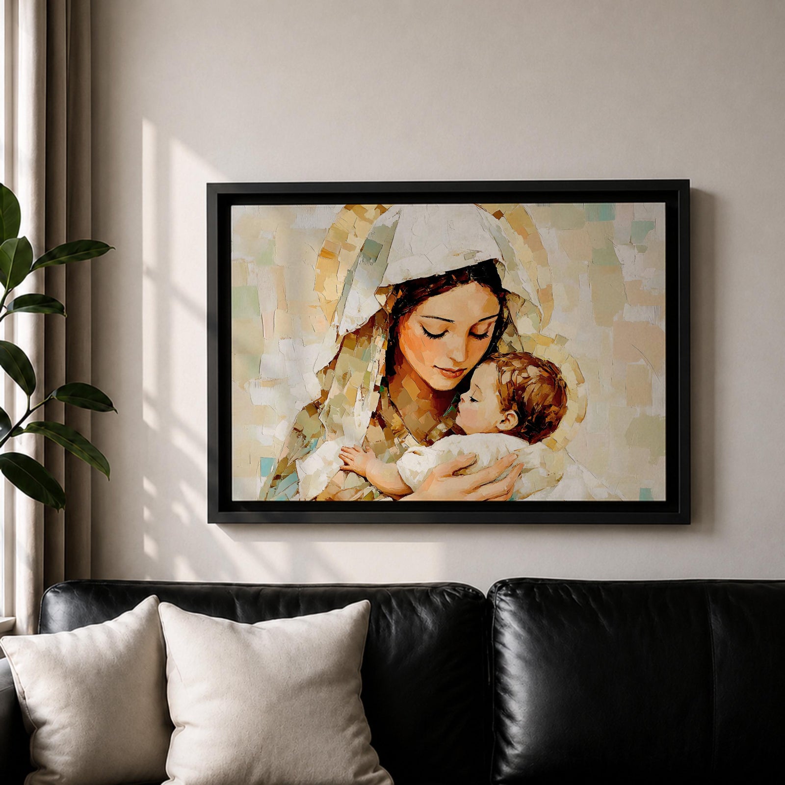 Virgin Mary Baby Jesus Wall Art Madonna and Child Framed Canvas Catholic Home Decor