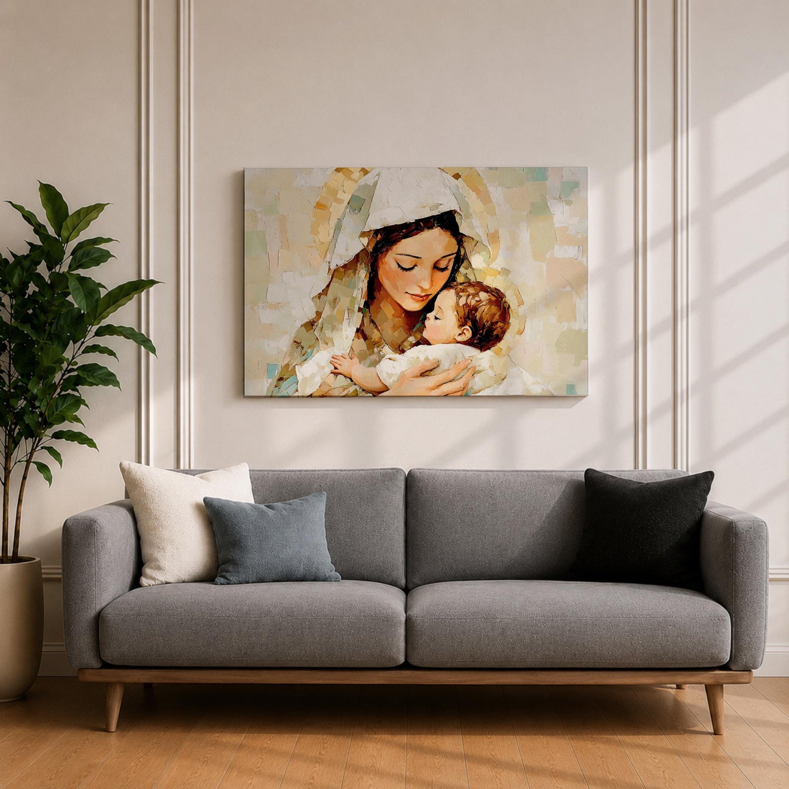 Virgin Mary Baby Jesus Wall Art Madonna and Child Framed Canvas Catholic Home Decor