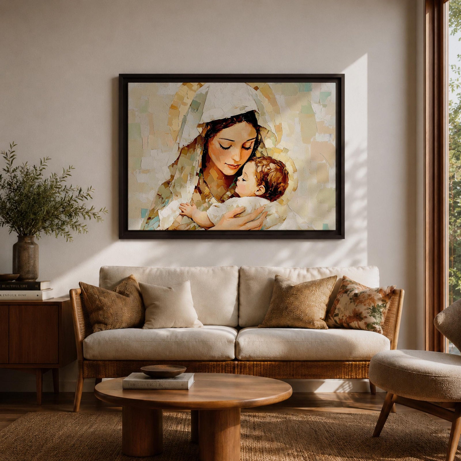 Virgin Mary Baby Jesus Wall Art Madonna and Child Framed Canvas Catholic Home Decor