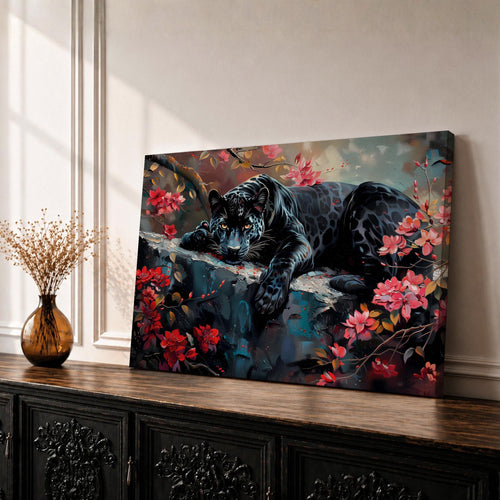 Black Panther Wall Art Melanistic Leopard Framed Canvas Jungle Wildlife Exotic Tropical Home Decor
