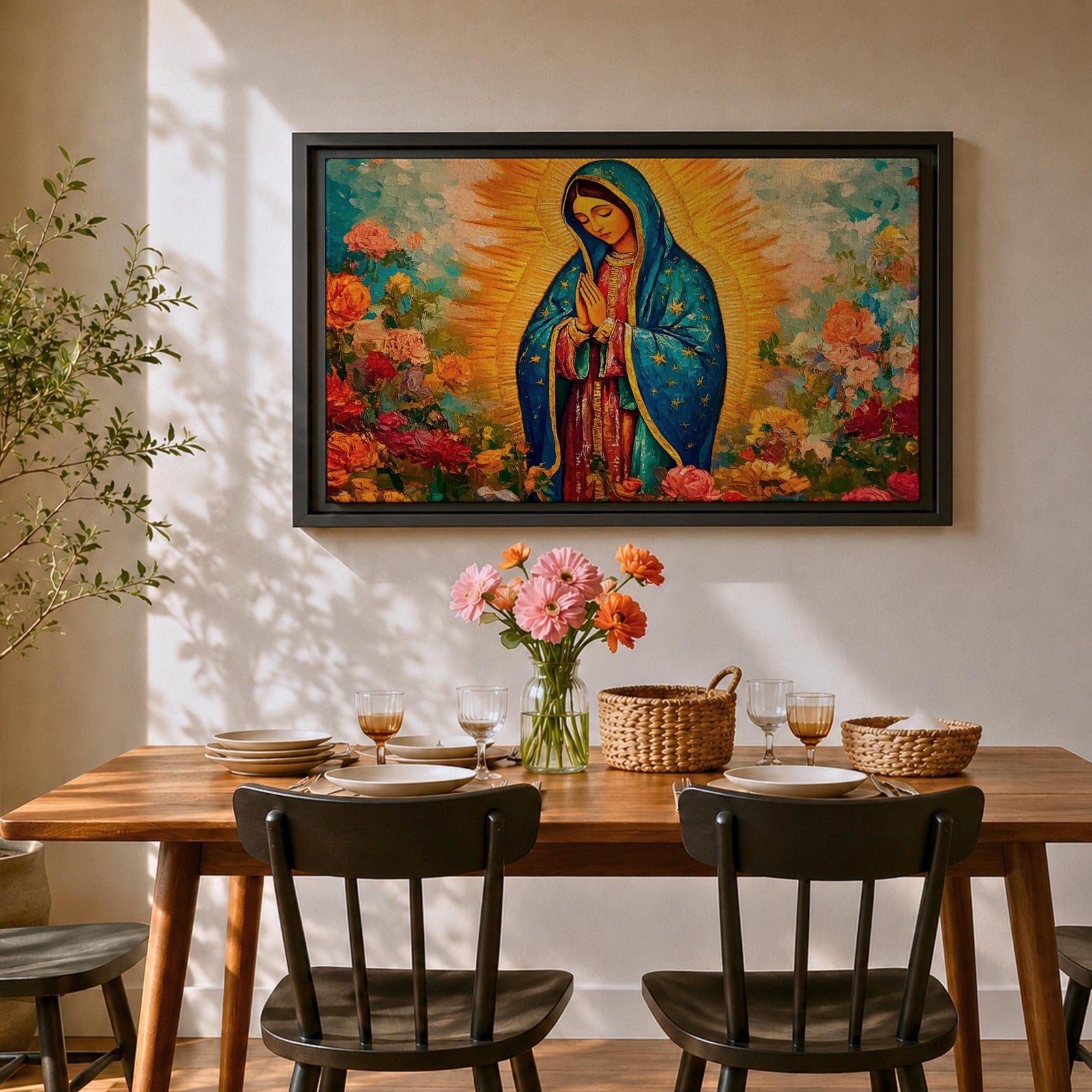 Our Lady of Guadalupe Wall Art Virgencita Framed Canvas Mexican Catholic Prayer Home Decor