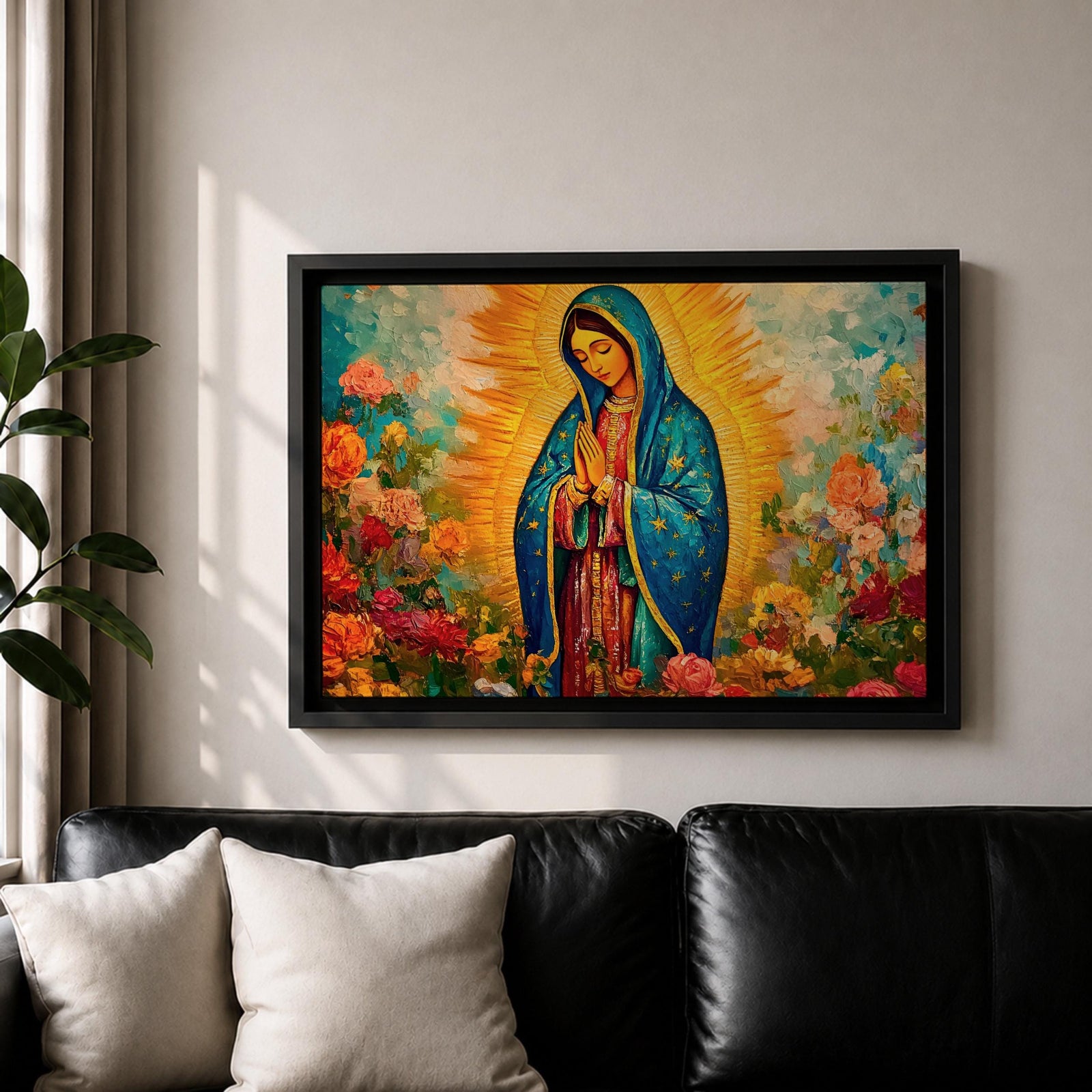 Our Lady of Guadalupe Wall Art Virgencita Framed Canvas Mexican Catholic Prayer Home Decor