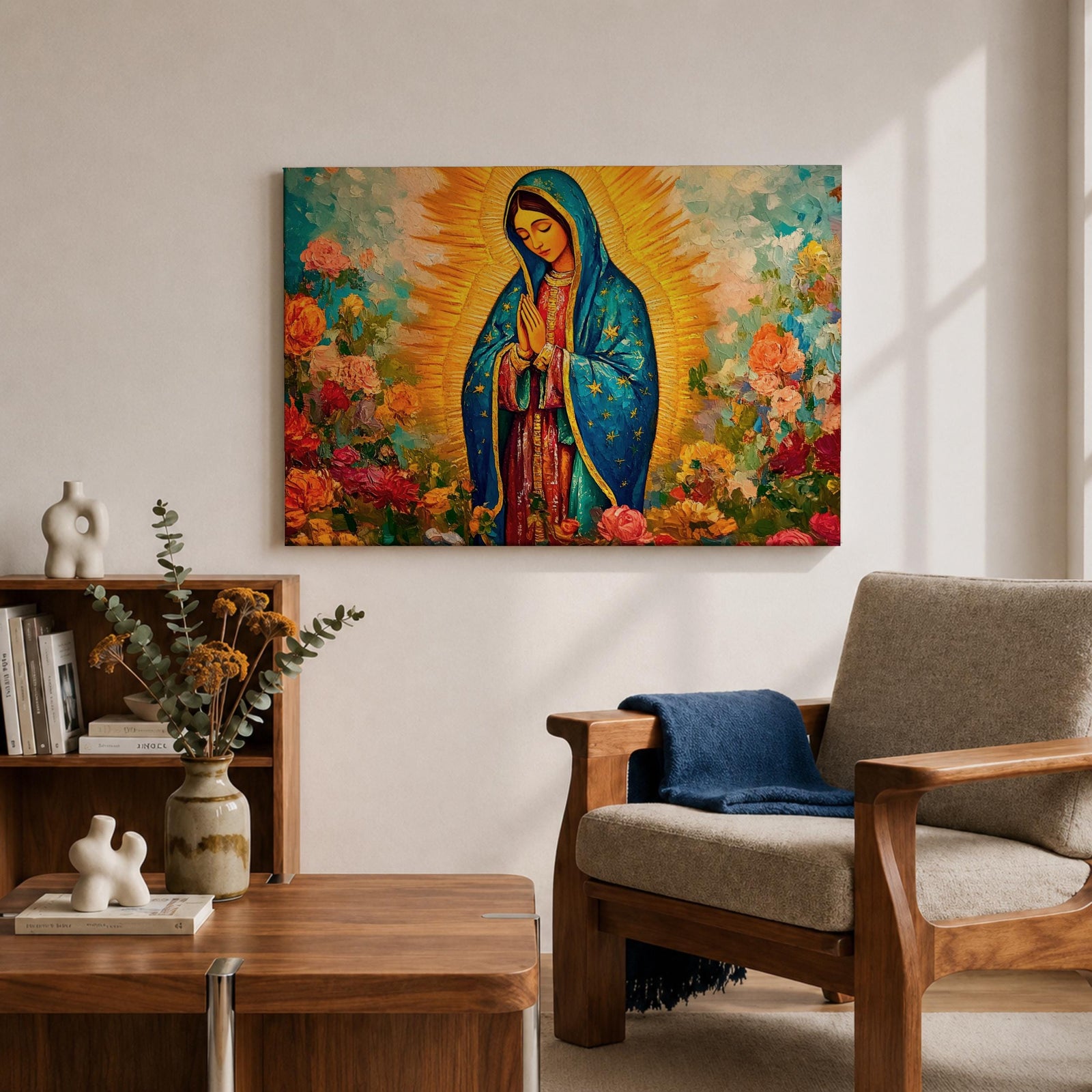 Our Lady of Guadalupe Wall Art Virgencita Framed Canvas Mexican Catholic Prayer Home Decor
