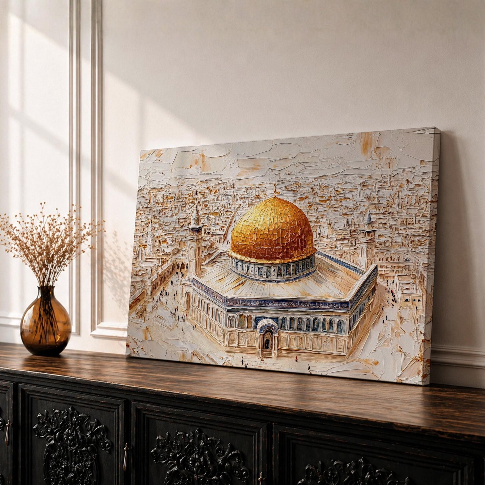 Dome of the Rock Wall Art Aerial View Framed Canvas Qubbat Sakhrah Islamic Decor