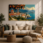 Amalfi Coast Wall Art Positano Italy Framed Canvas Mediterranean Impasto Living Room Decor
