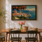 Amalfi Coast Wall Art Positano Italy Framed Canvas Mediterranean Impasto Living Room Decor