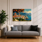 Amalfi Coast Wall Art Positano Italy Framed Canvas Mediterranean Impasto Living Room Decor