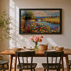 Countryside Landscape Wall Art Wildflower Meadow Framed Canvas Rustic Farmhouse Decor