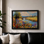 Countryside Landscape Wall Art Wildflower Meadow Framed Canvas Rustic Farmhouse Decor