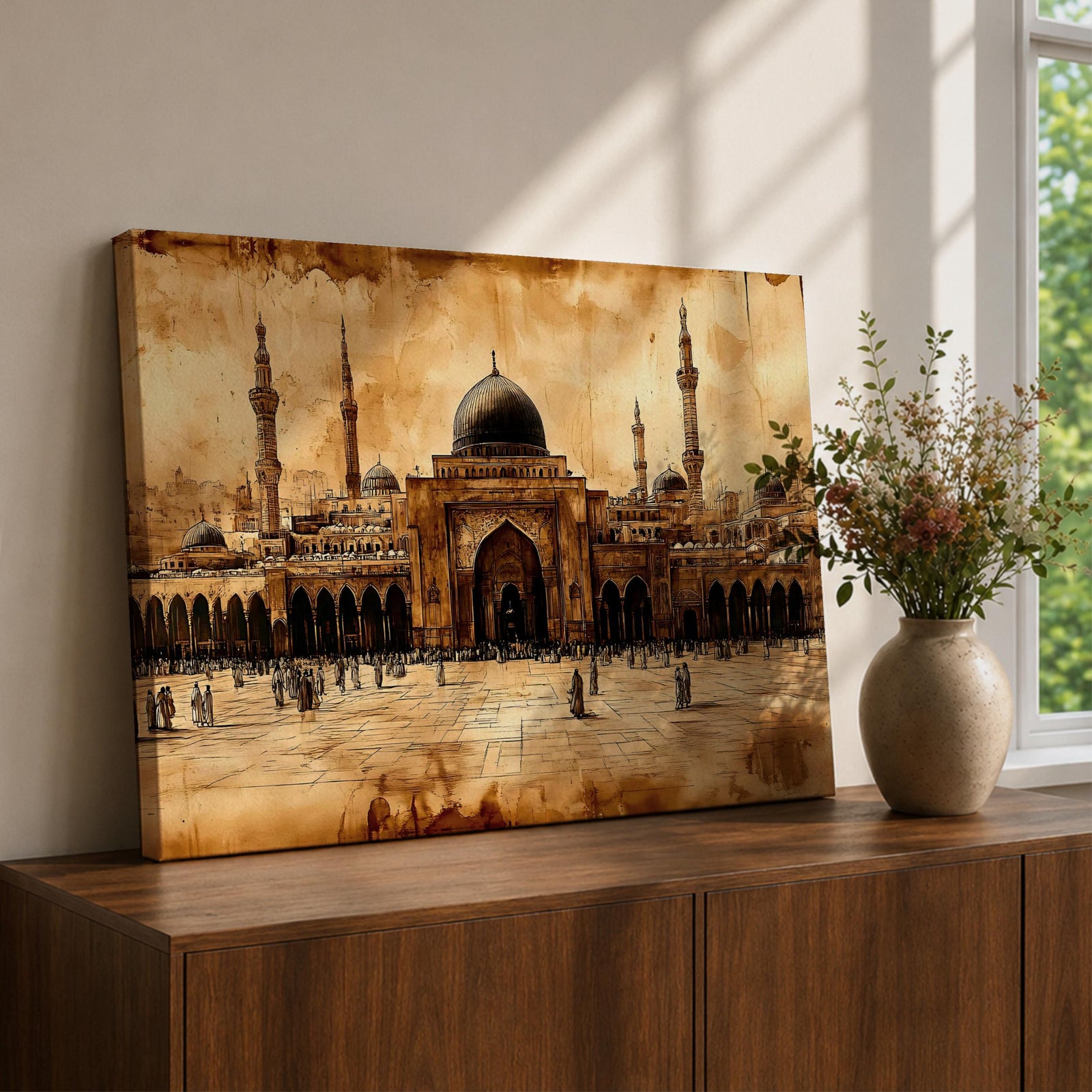 Masjid Al Nabawi Wall Art Prophets Mosque Framed Canvas Medina Vintage Islamic Home Decor