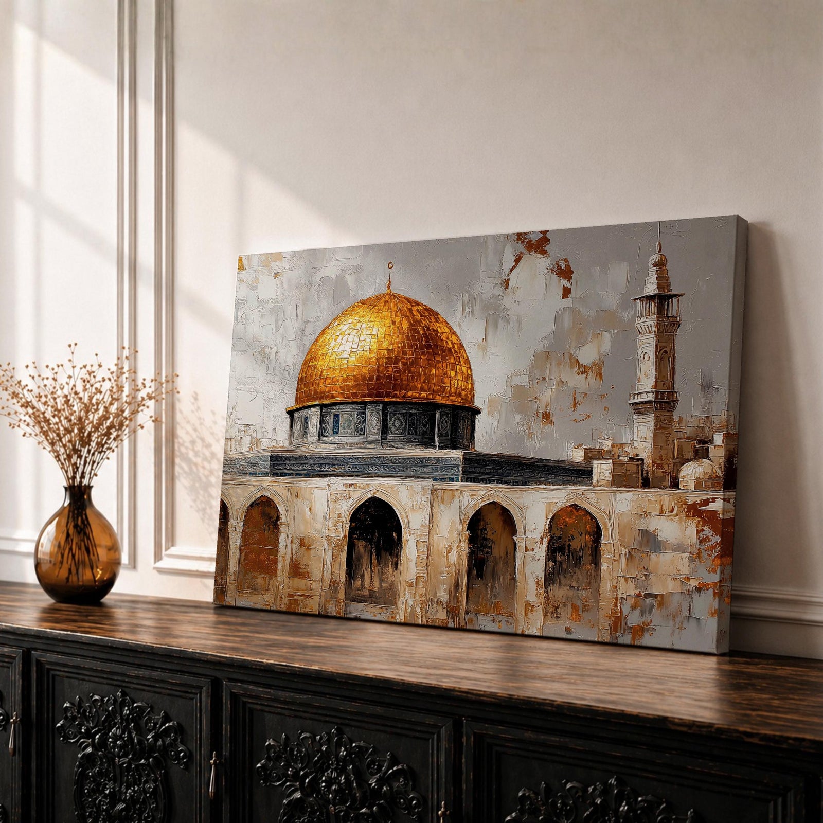 Dome of the Rock Wall Art Jerusalem Framed Canvas Qubbat Sakhrah Vintage Islamic Decor