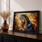 Virgin Mary Wall Art Blessed Mother Framed Canvas Stained Glass Mosaic Catholic Home Decor