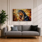 Virgin Mary Wall Art Blessed Mother Framed Canvas Stained Glass Mosaic Catholic Home Decor