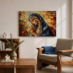 Virgin Mary Wall Art Blessed Mother Framed Canvas Stained Glass Mosaic Catholic Home Decor