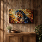 Virgin Mary Wall Art Blessed Mother Framed Canvas Stained Glass Mosaic Catholic Home Decor