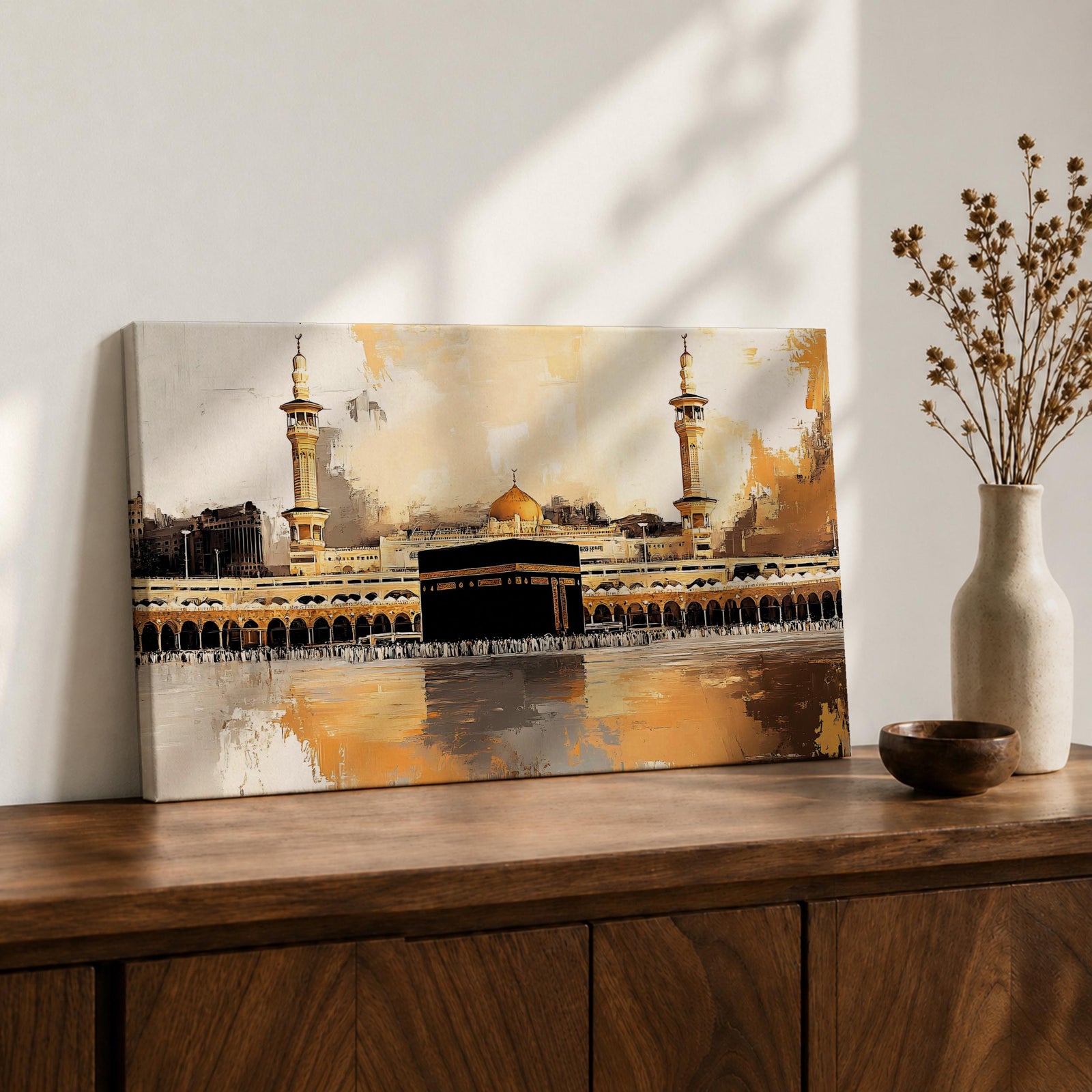 Kaaba Wall Art Tawaf Pilgrims Framed Canvas Masjid Al Haram Vintage Islamic Home Decor