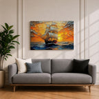 Sailing Ship Wall Art Sailboat Framed Canvas Ocean Sunset Impasto Nautical Home Decor