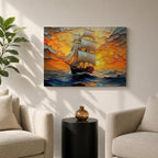 Sailing Ship Wall Art Sailboat Framed Canvas Ocean Sunset Impasto Nautical Home Decor