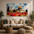 Masjid Aqsa Wall Art Jerusalem Poppy Field Framed Canvas Qubbat Al Sakhrah Islamic Decor