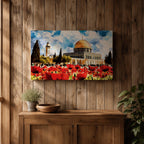 Masjid Aqsa Wall Art Jerusalem Poppy Field Framed Canvas Qubbat Al Sakhrah Islamic Decor