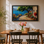 Mediterranean Villa Wall Art Italian Riviera Terrace Framed Canvas Coastal Living Room Decor