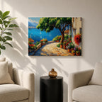 Mediterranean Villa Wall Art Italian Riviera Terrace Framed Canvas Coastal Living Room Decor