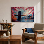 Brooklyn Bridge Wall Art New York Skyline Framed Canvas Impasto Cityscape Home Decor
