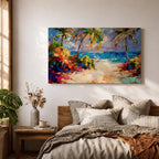 Tropical Beach Wall Art Palm Tree Seascape Framed Canvas Coastal Abstract Living Room Decor