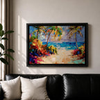 Tropical Beach Wall Art Palm Tree Seascape Framed Canvas Coastal Abstract Living Room Decor