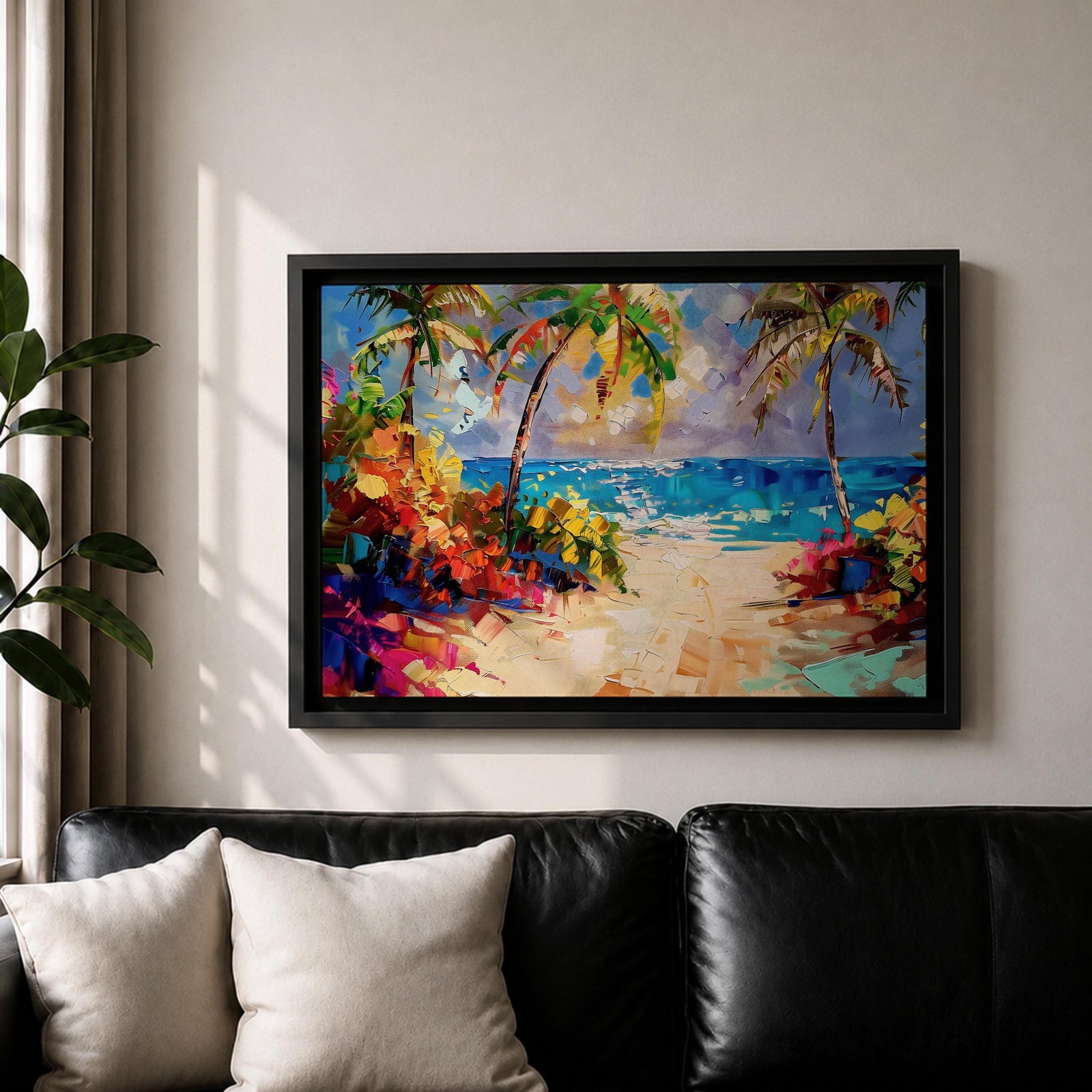 Tropical Beach Wall Art Palm Tree Seascape Framed Canvas Coastal Abstract Living Room Decor