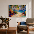 Tropical Beach Wall Art Palm Tree Seascape Framed Canvas Coastal Abstract Living Room Decor