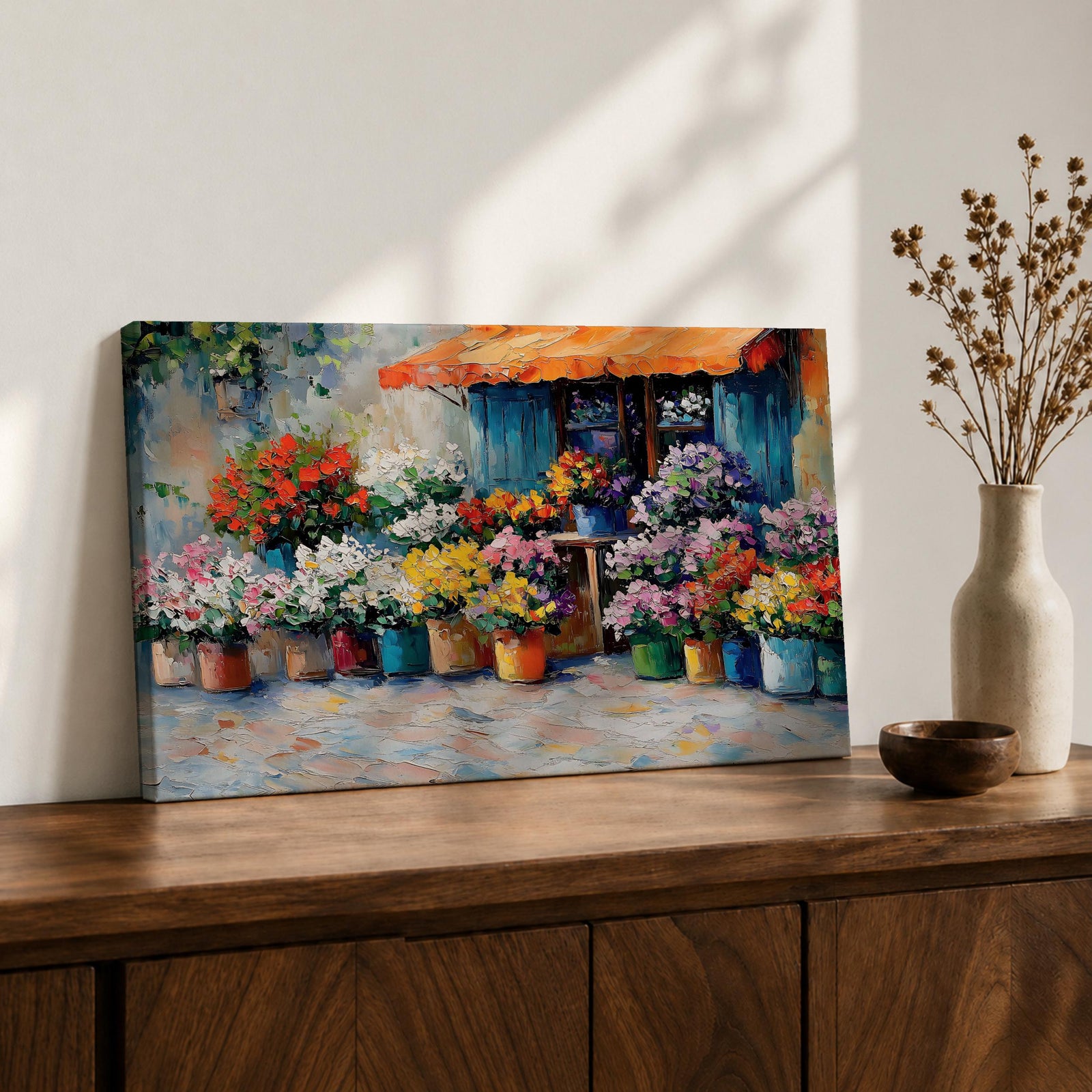 Flower Shop Wall Art Florist Storefront Framed Canvas Rustic Impasto Floral Kitchen Decor