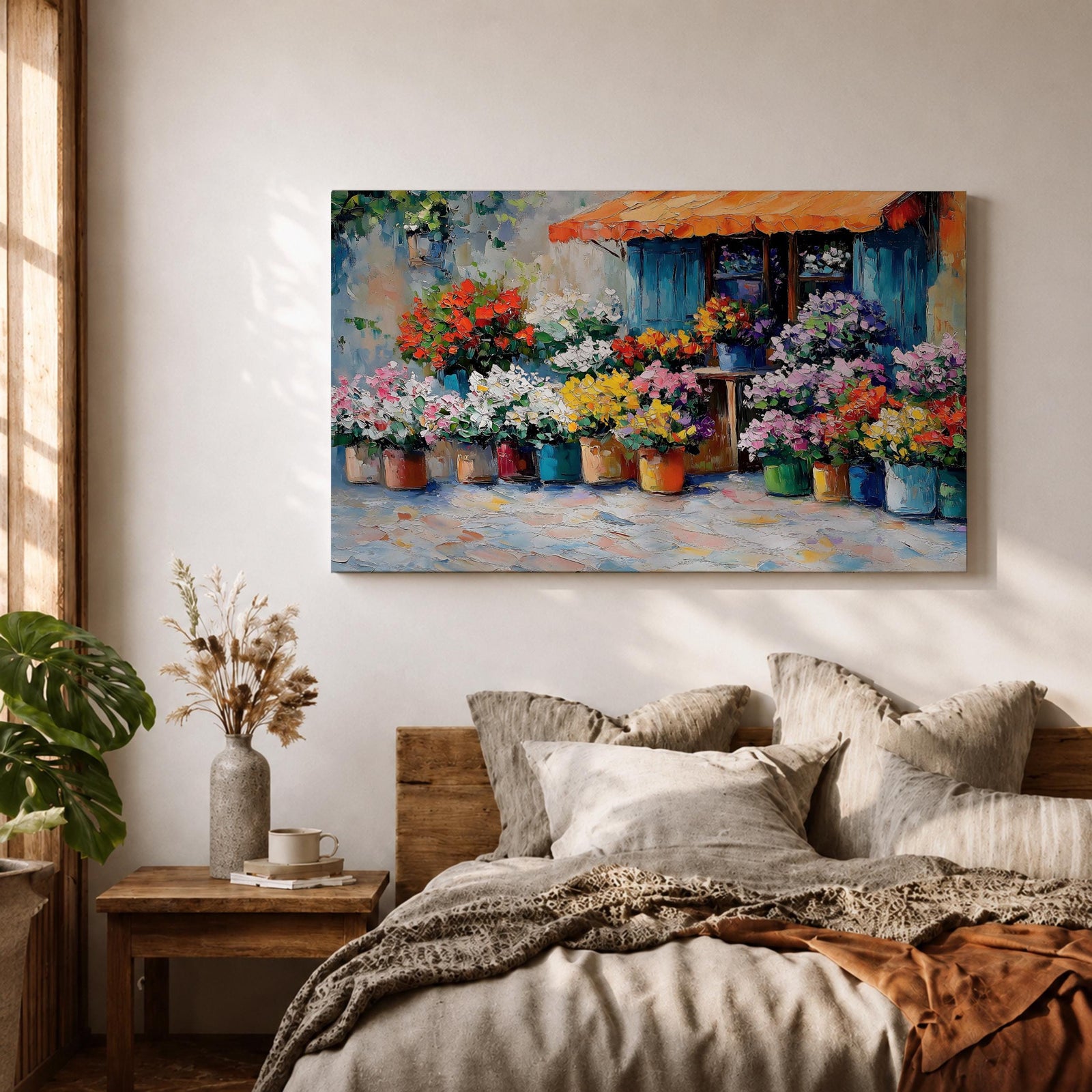 Flower Shop Wall Art Florist Storefront Framed Canvas Rustic Impasto Floral Kitchen Decor