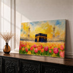 Kaaba Wall Art Tulip Field Framed Canvas Masjid Haram Watercolor Mecca Muslim Home Decor